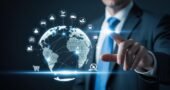 global-business-network-man-interacting-with-digital-world-globe-for-international-collaboration-and-connectivity-photo
